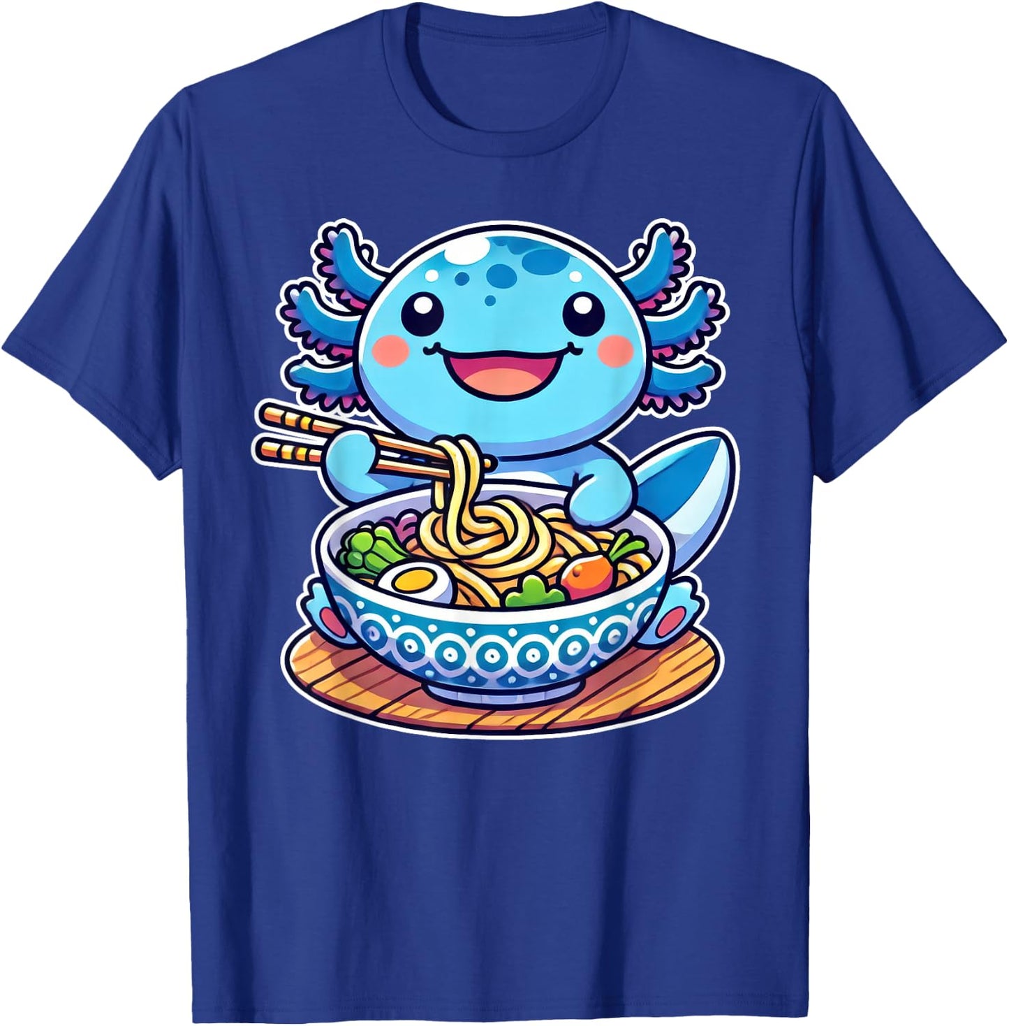 Kawaii Anime Axolotl Eating Ramen Noodles Lover Kids T-Shirt - T-Shirt | Royal