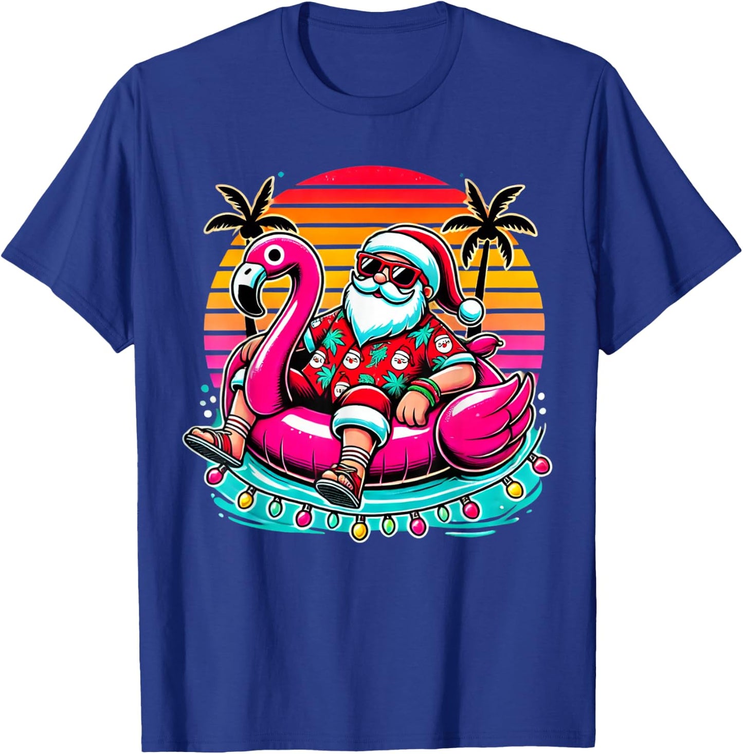 Christmas in July Shirt Summer Xmas Santa Flamingo Float T-Shirt - T-Shirt | Royal
