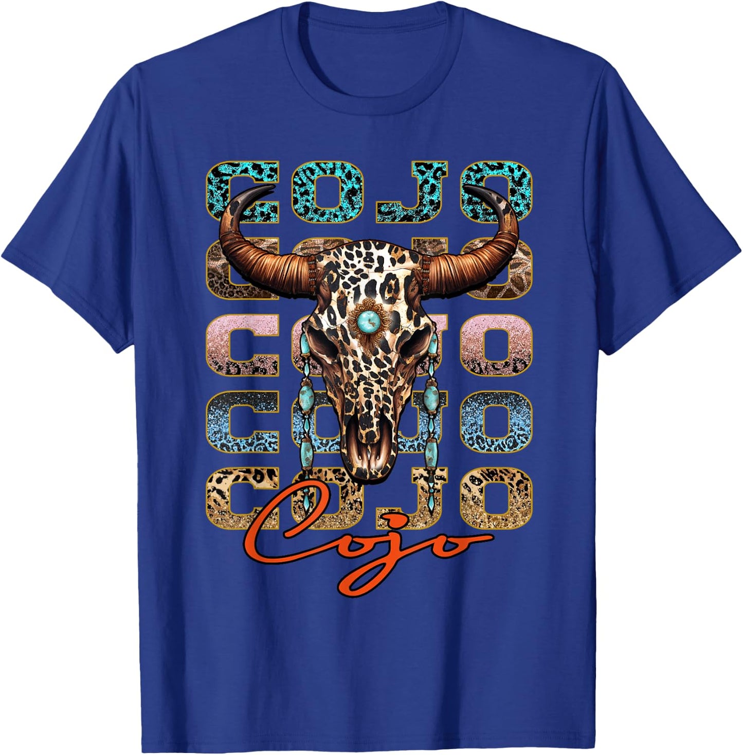 Cojo Distressed Name Pride Vintage Bull-Skull and Leopard T-Shirt - T-Shirt | Royal