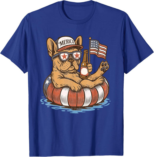 Merica Patriotic Frenchie 4th of July T-Shirt - T-Shirt | Royal
