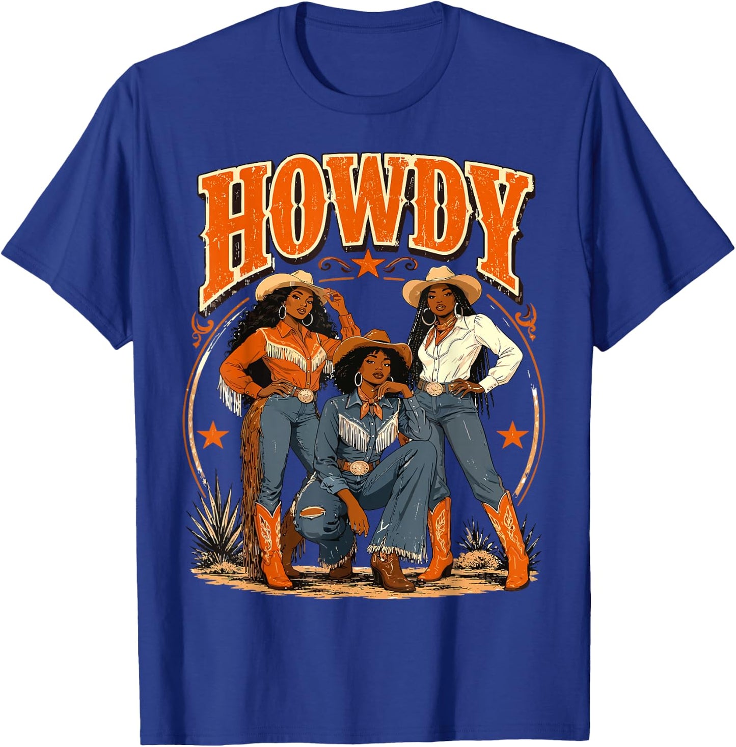 Howdy Cowgirl Western Boots Afro Western Rodeo Melanin T-Shirt - T-Shirt | Royal