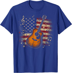 Patriotic Acoustic Guitar with American Flag Design T-Shirt - T-Shirt | Royal