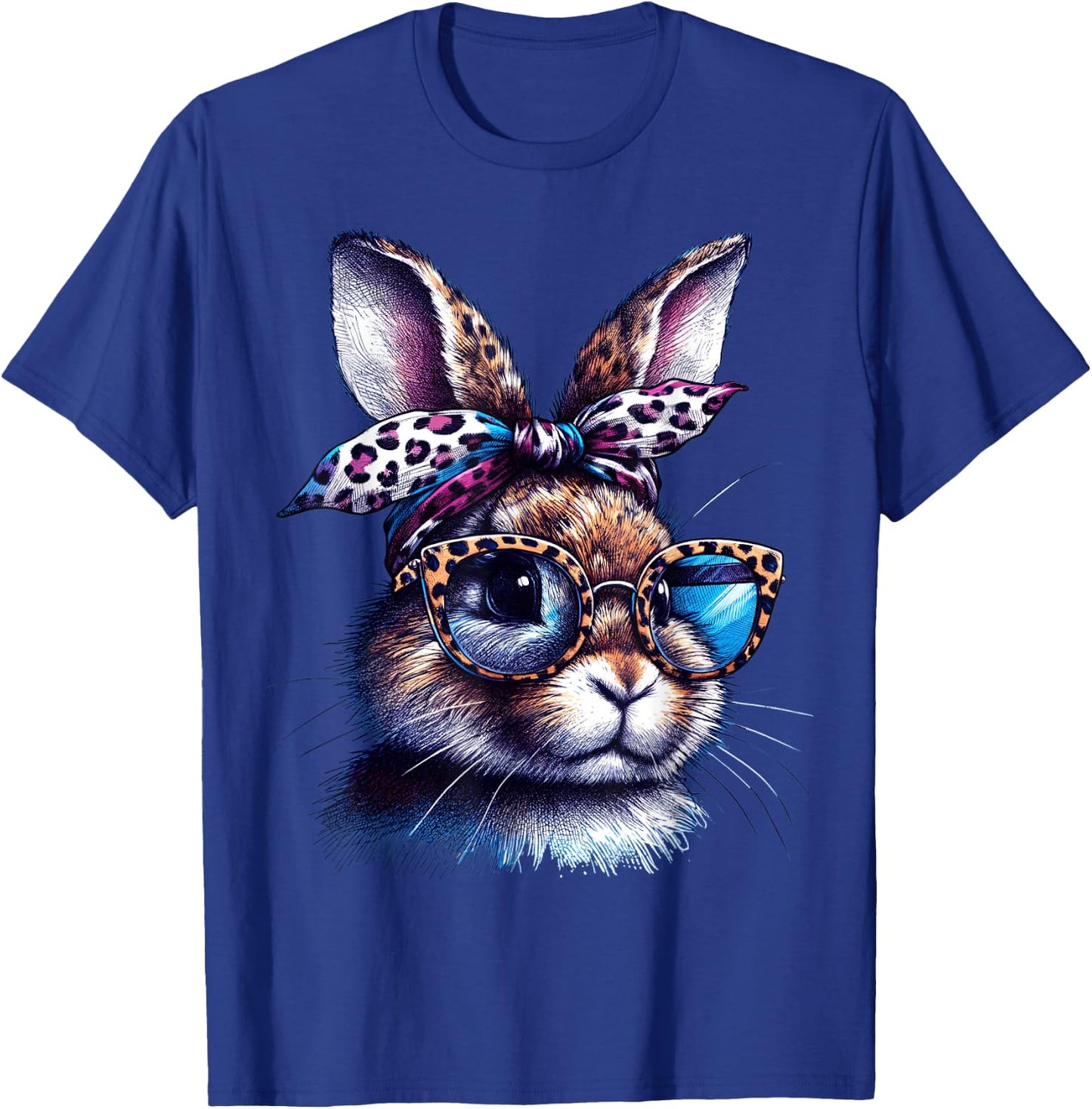 Easter Bunny Wearing Glasses Leopard Headband Women Girls T-Shirt - T-Shirt | Royal