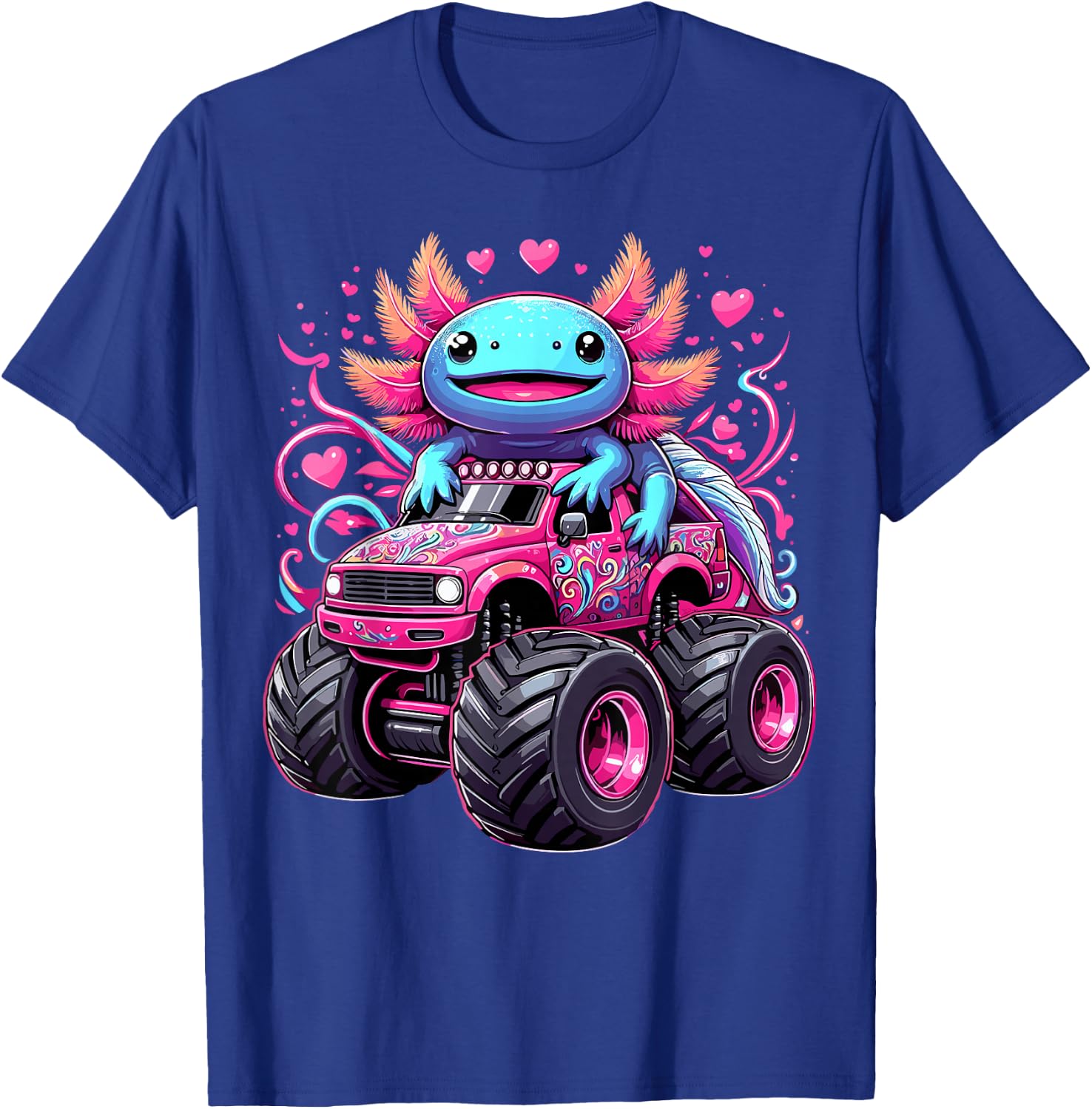 Axolotl Riding Monster Truck T-Shirt - T-Shirt | Royal