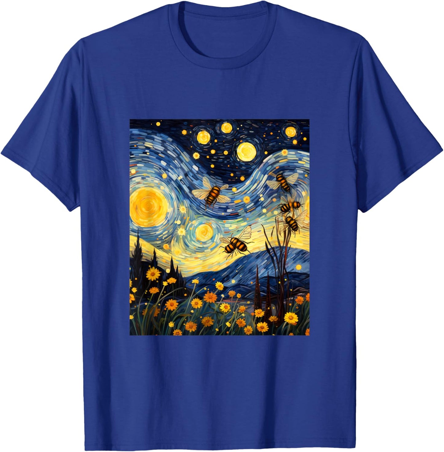 Bee Honey Stars Night Polinator Bees Lover Honeycomb T-Shirt - T-Shirt | Royal