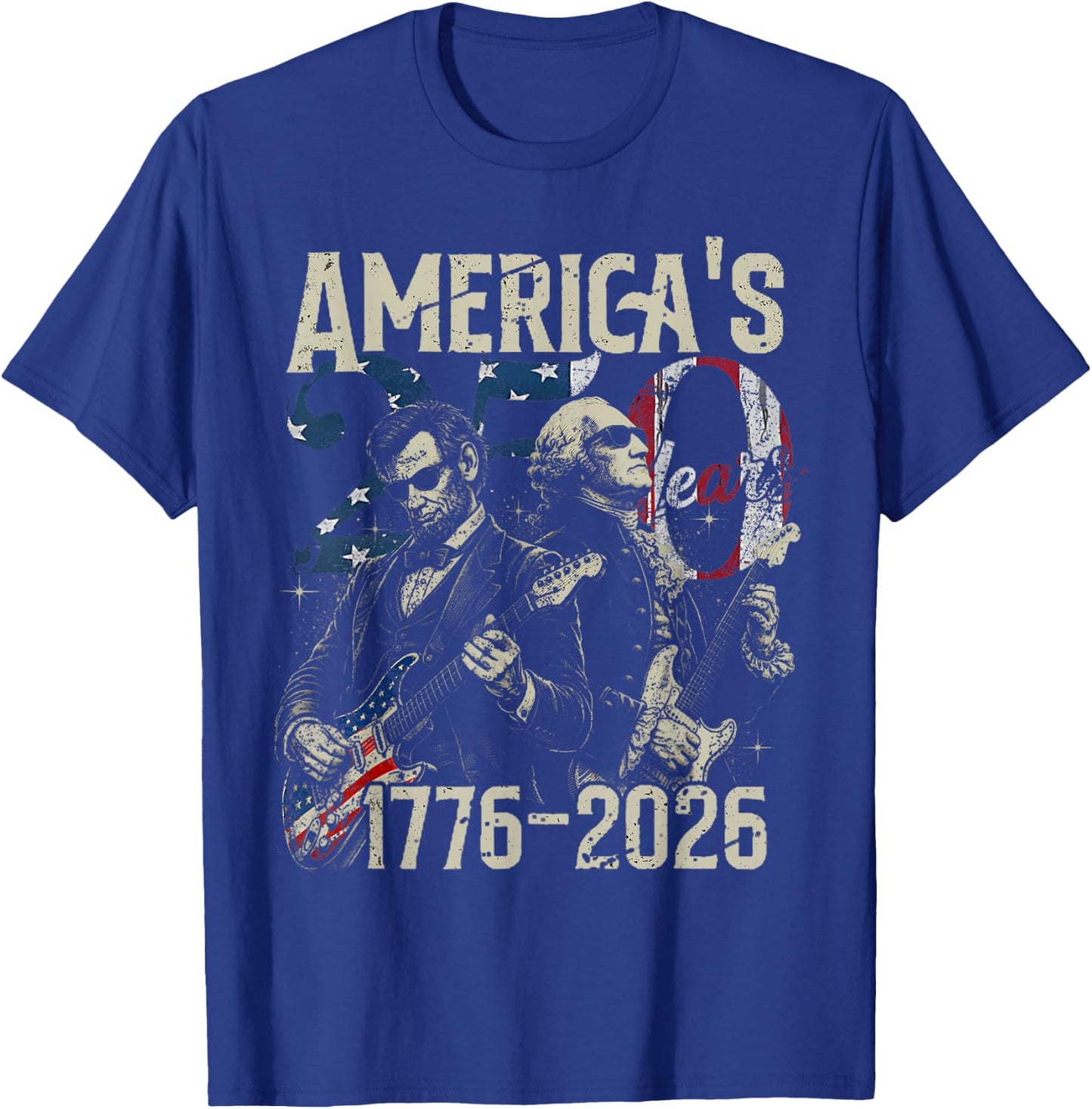 America's 250 Year George Washington Lincoln Playing Guitar T-Shirt - T-Shirt | Royal