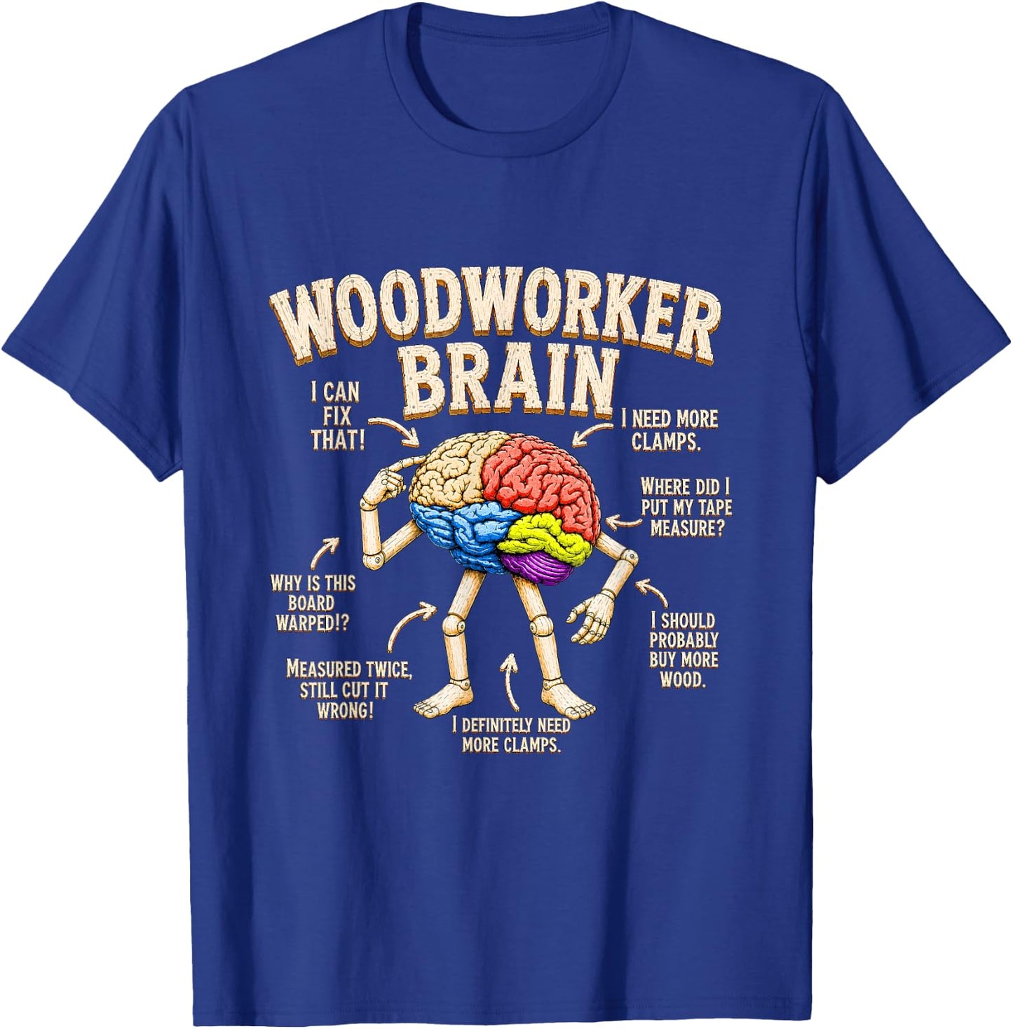 Woodworker Brain Anatomy Funny Lumber Woodworking Carpenter T-Shirt - T-Shirt | Royal