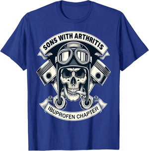 Sons With Arthritis - Ibuprofen Chapter Cool Biker Skull , Black, S T-Shirt - T-Shirt | Royal