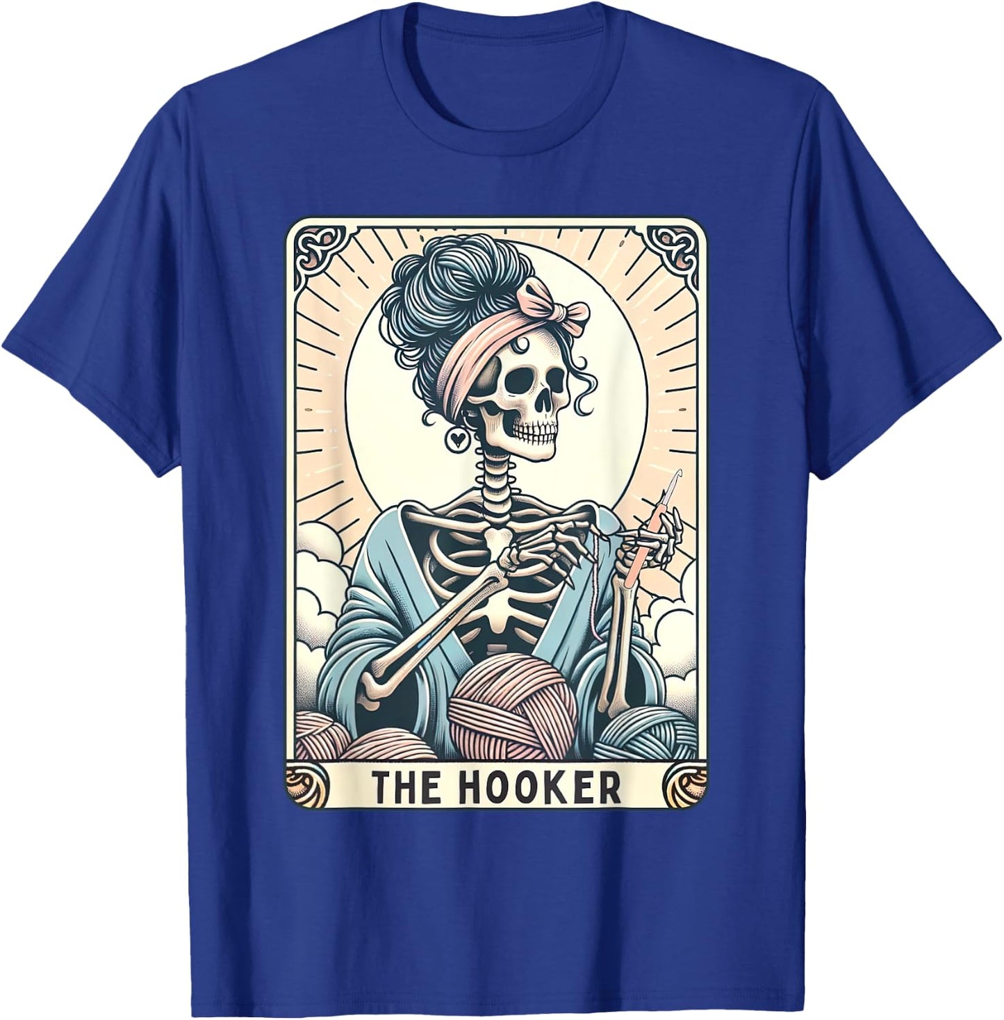 Retro Crochet Tarot Card Mom Skeleton Knitter Crochet Lover T-Shirt - T-Shirt | Royal