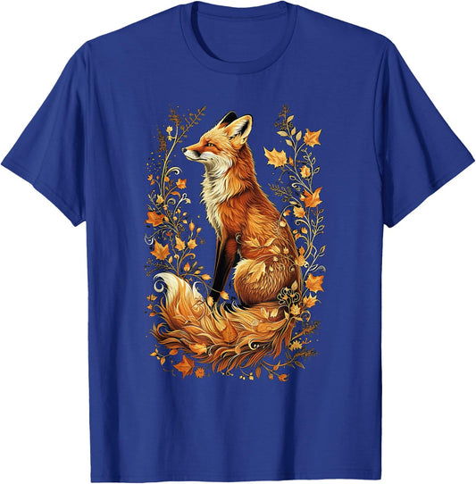 Fox Silhouette Foxes with Flowers Cottagecore Aesthetic , black T-Shirt - T-Shirt | Royal