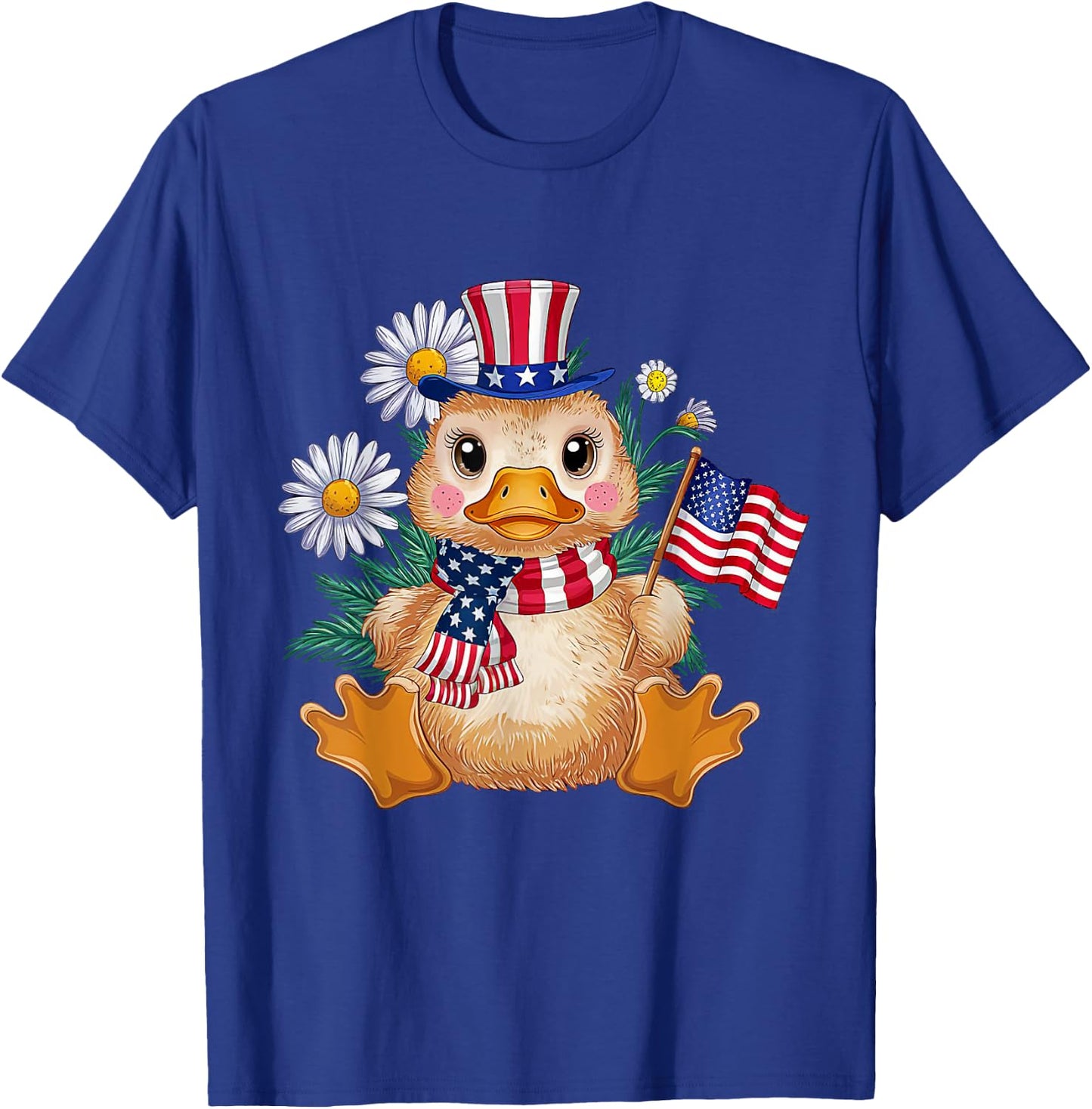 Cute Duck Florals 4th of July Boy Girl Patriotic Ducks Lover T-Shirt - T-Shirt | Royal