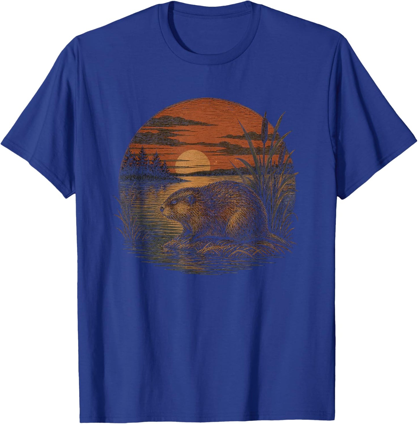Retro Muskrat Graphic Artwork Design T-Shirt - T-Shirt | Royal