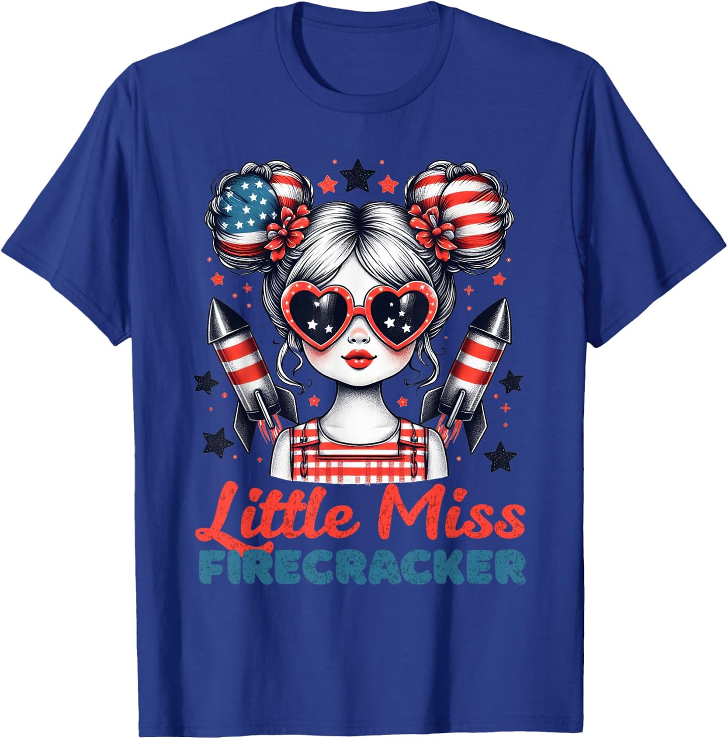 Little Miss Firecracker 4th Of July USA Flag Girl Toddler T-Shirt - T-Shirt | Royal