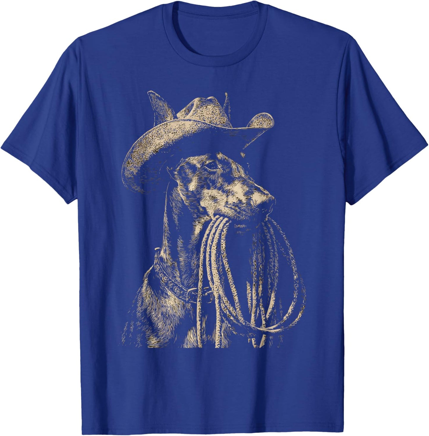 Rustic Doberman with Cowboy Hat Lasso Western Dog Rodeo T-Shirt - T-Shirt | Royal