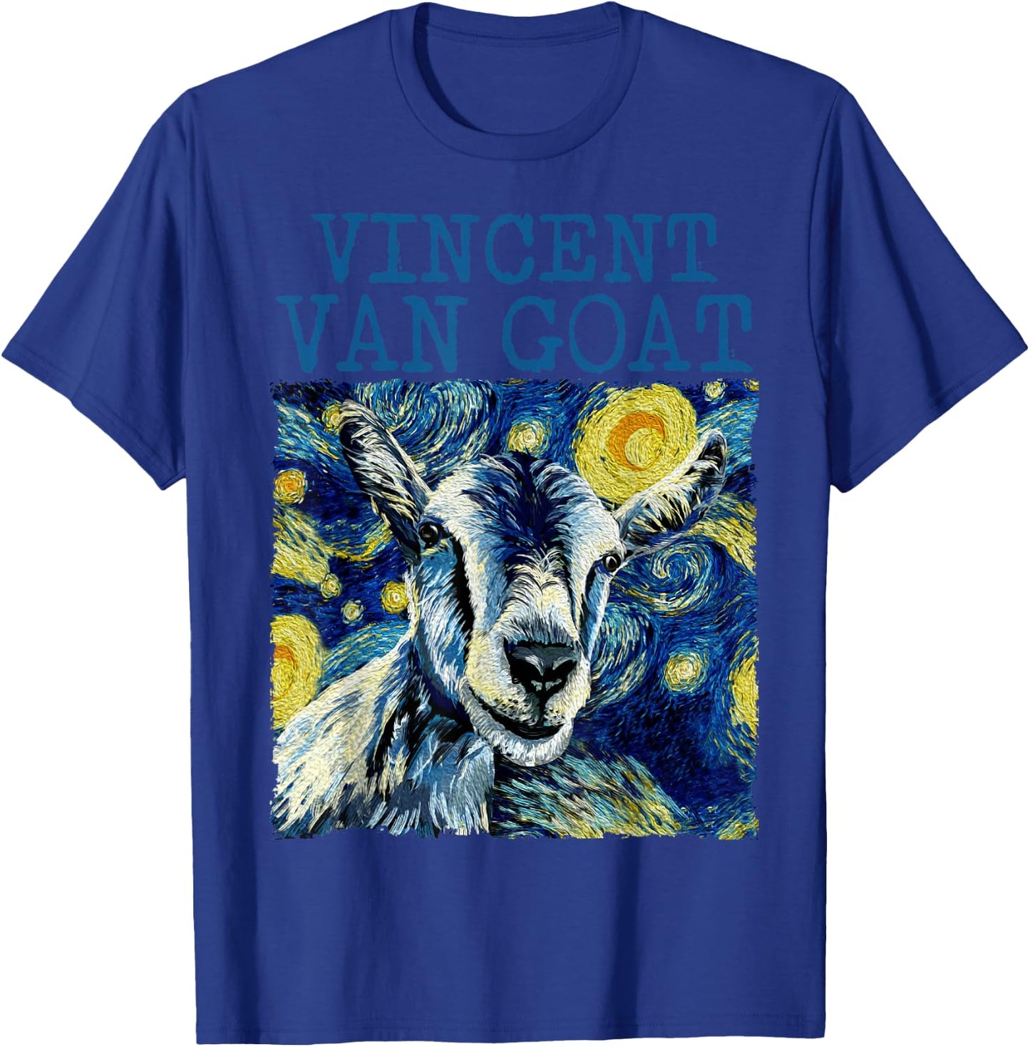 Vincent Van Goat Funny Van Gogh Art Humor Funny Starry Night T-Shirt - T-Shirt | Royal