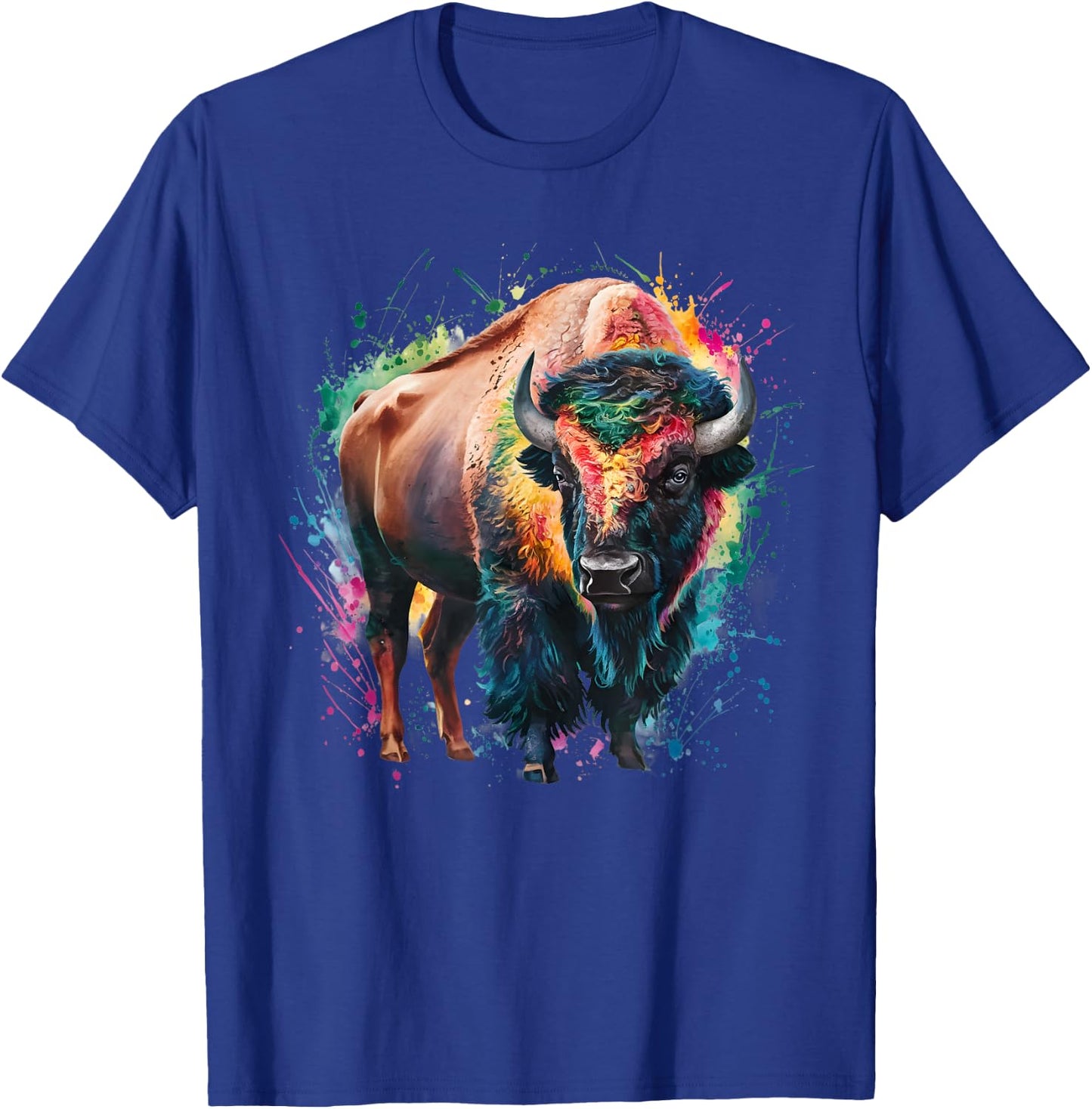 Bison Men's Women's Colourful Watercolour Bison T-Shirt - T-Shirt | Royal