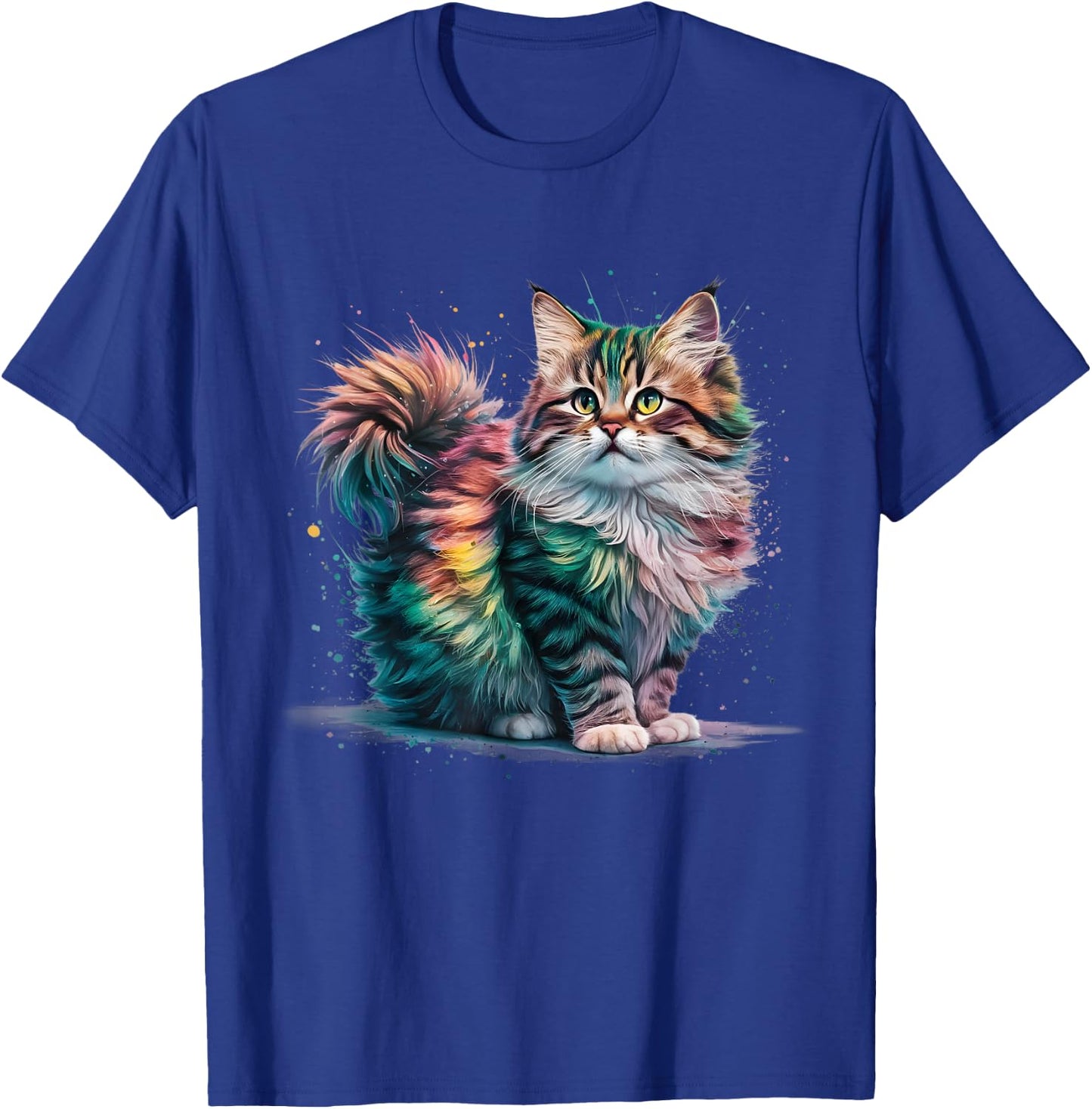 Cat Men Women Colourful Watercolour Cat T-Shirt - T-Shirt | Royal