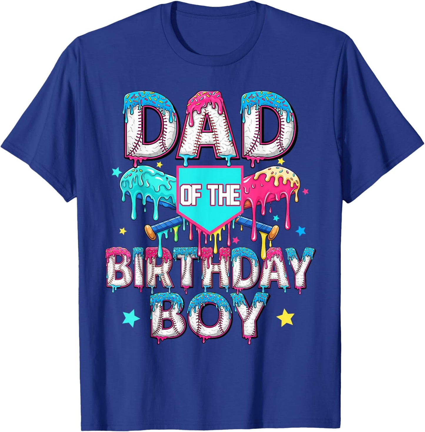 Dad and Mom of The Birthday Dripping Baseball Men Boy Kid T-Shirt - T-Shirt | Royal