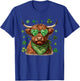 BUTLERTEES Women's St. Patrick's Day Highland Cow Shamrock (Black, Standard Length, Cotton) T-Shirt - T-Shirt | Royal