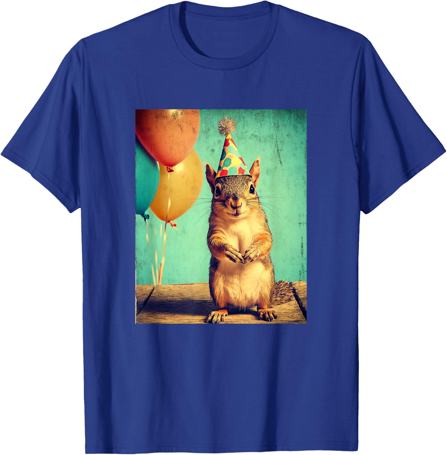 Squirrel Retro Art Print Birthday Party Balloons & Party Hat T-Shirt - T-Shirt | Royal