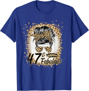 47 and Fabulous Birthday Women 47 Year Old Fabulous Leopard T-Shirt - T-Shirt | Royal