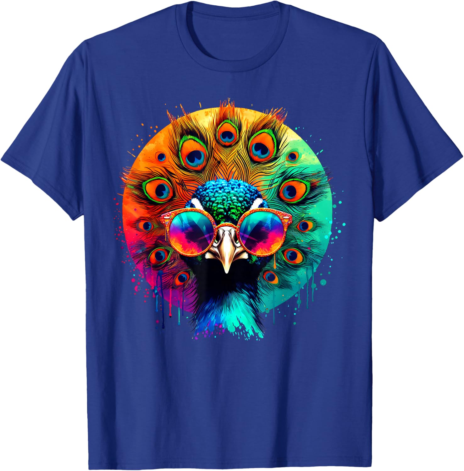 Cool Tie Dye Peacock Sunglasses Bird Illustration Art T-Shirt - T-Shirt | Royal