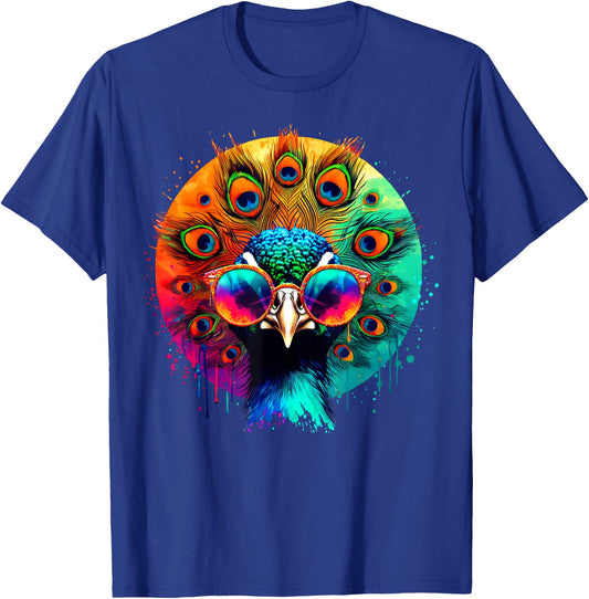 Cool Tie Dye Peacock Sunglasses Bird Illustration Art T-Shirt - T-Shirt | Royal