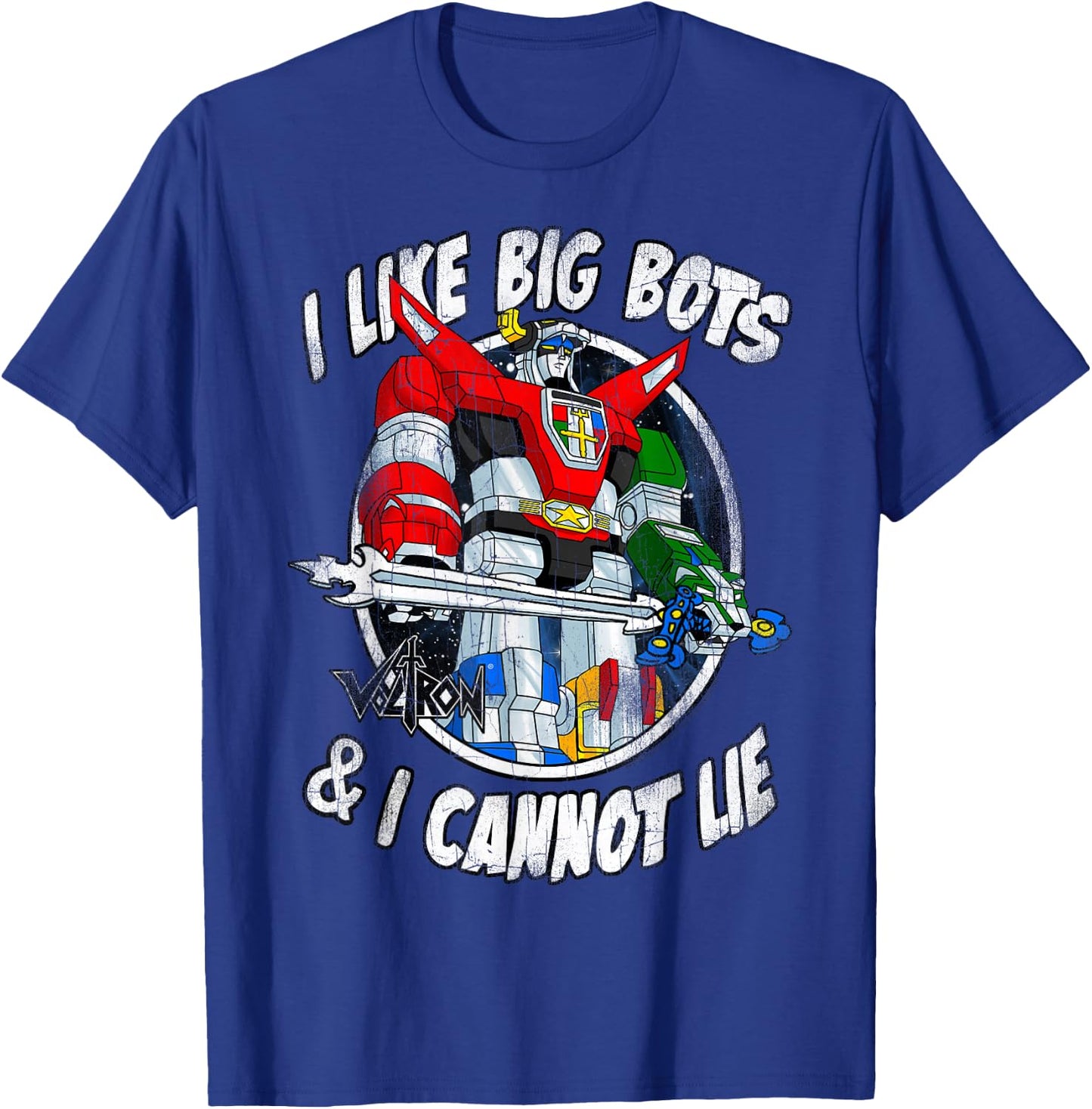 Voltron Retro Defender I Like Big Bots Distressed T-Shirt - T-Shirt | Royal