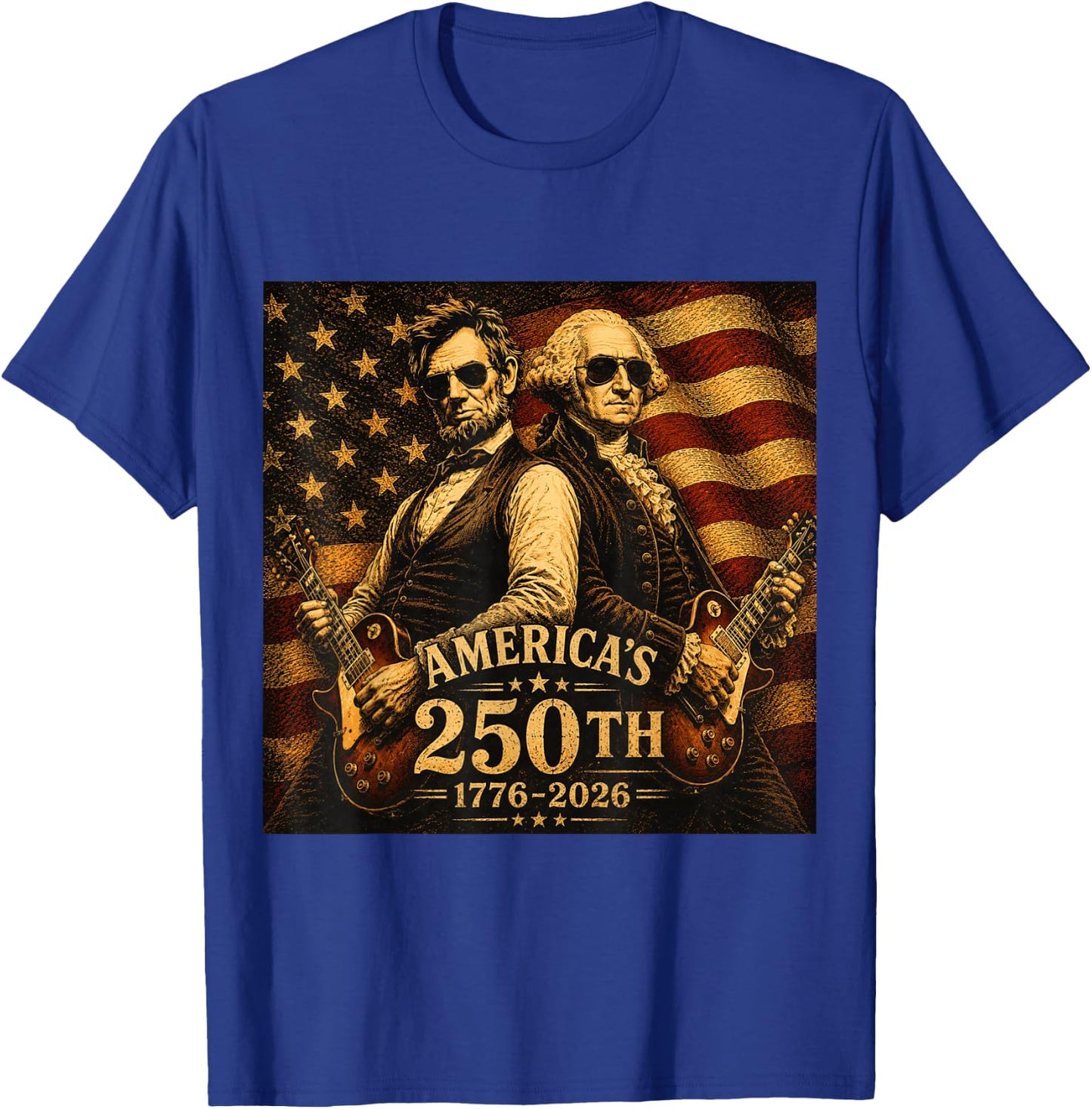 George Washington Abraham Lincoln Guitar 250th Vintage Music T-Shirt - T-Shirt | Royal