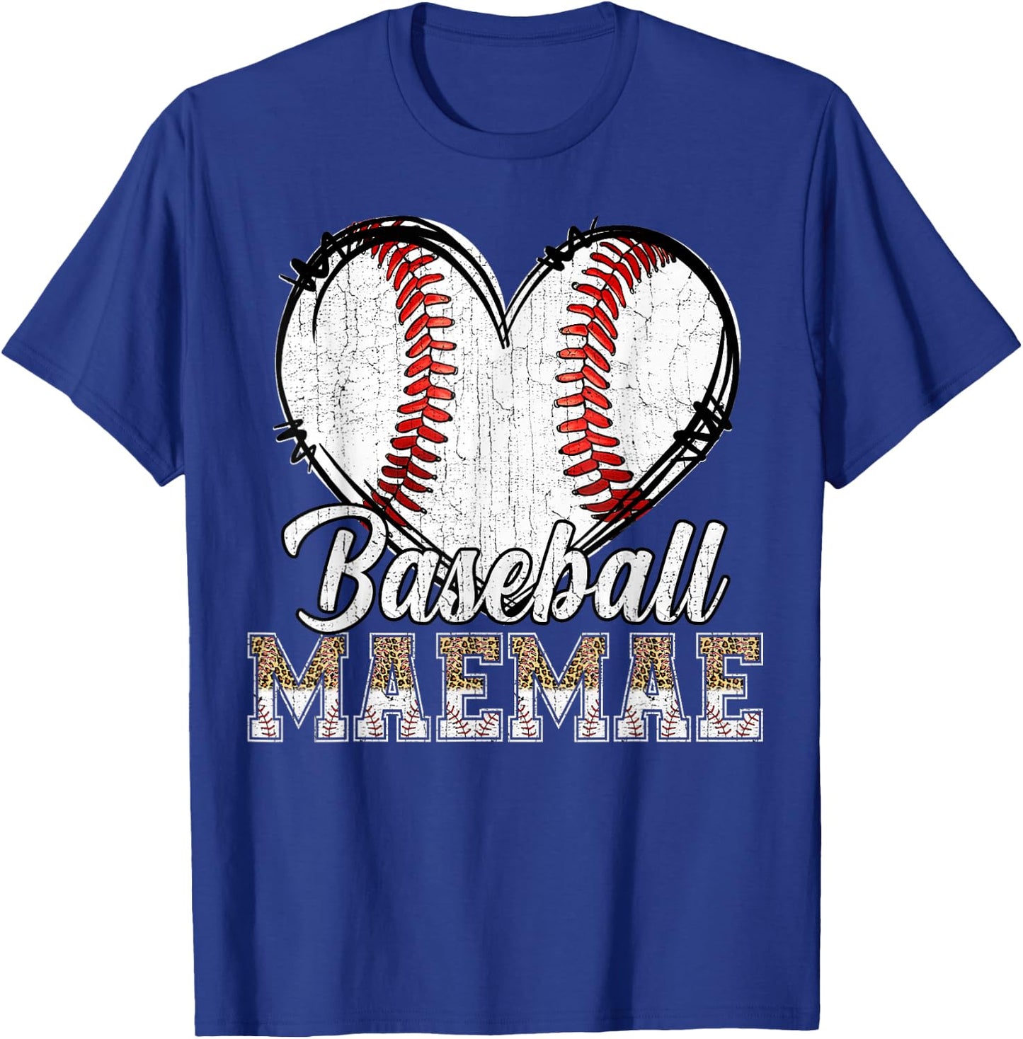 Softball Baseball Maemae Heart Leopard Print Mother's Day T-Shirt - T-Shirt | Royal