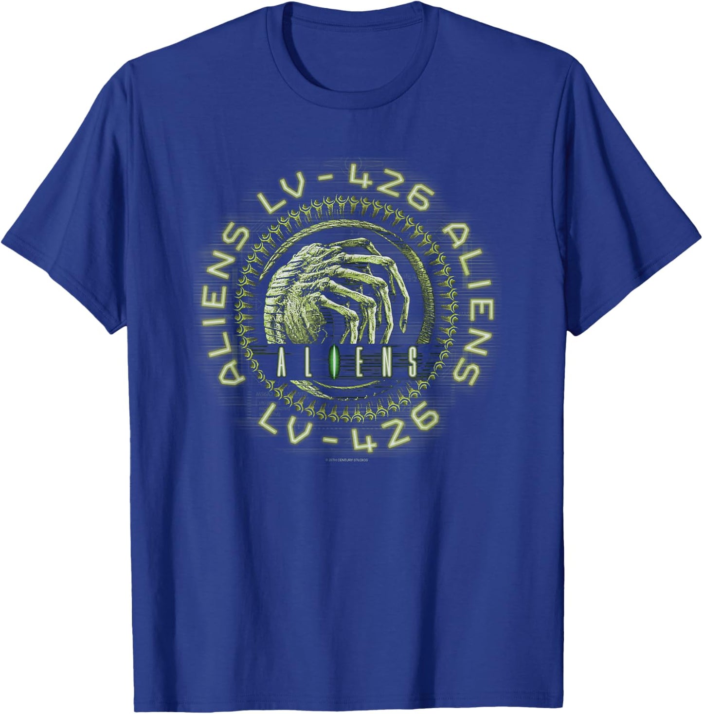 Aliens Lv-Fourtwentysix Facehugger Neon Big Chest Text Logo T-Shirt - T-Shirt | Royal