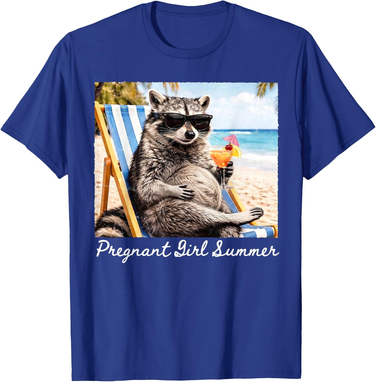 Pregnant Girl Summer Funny Baby Announcement Raccoon Mom T-Shirt - T-Shirt | Royal