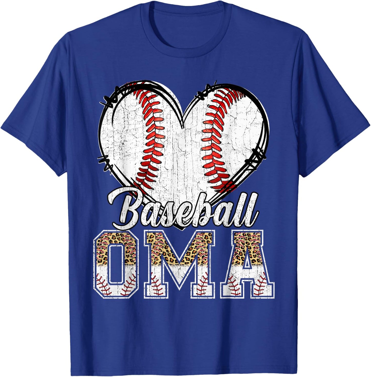 Softball Baseball Oma Heart Leopard Print Mother's Day T-Shirt - T-Shirt | Royal