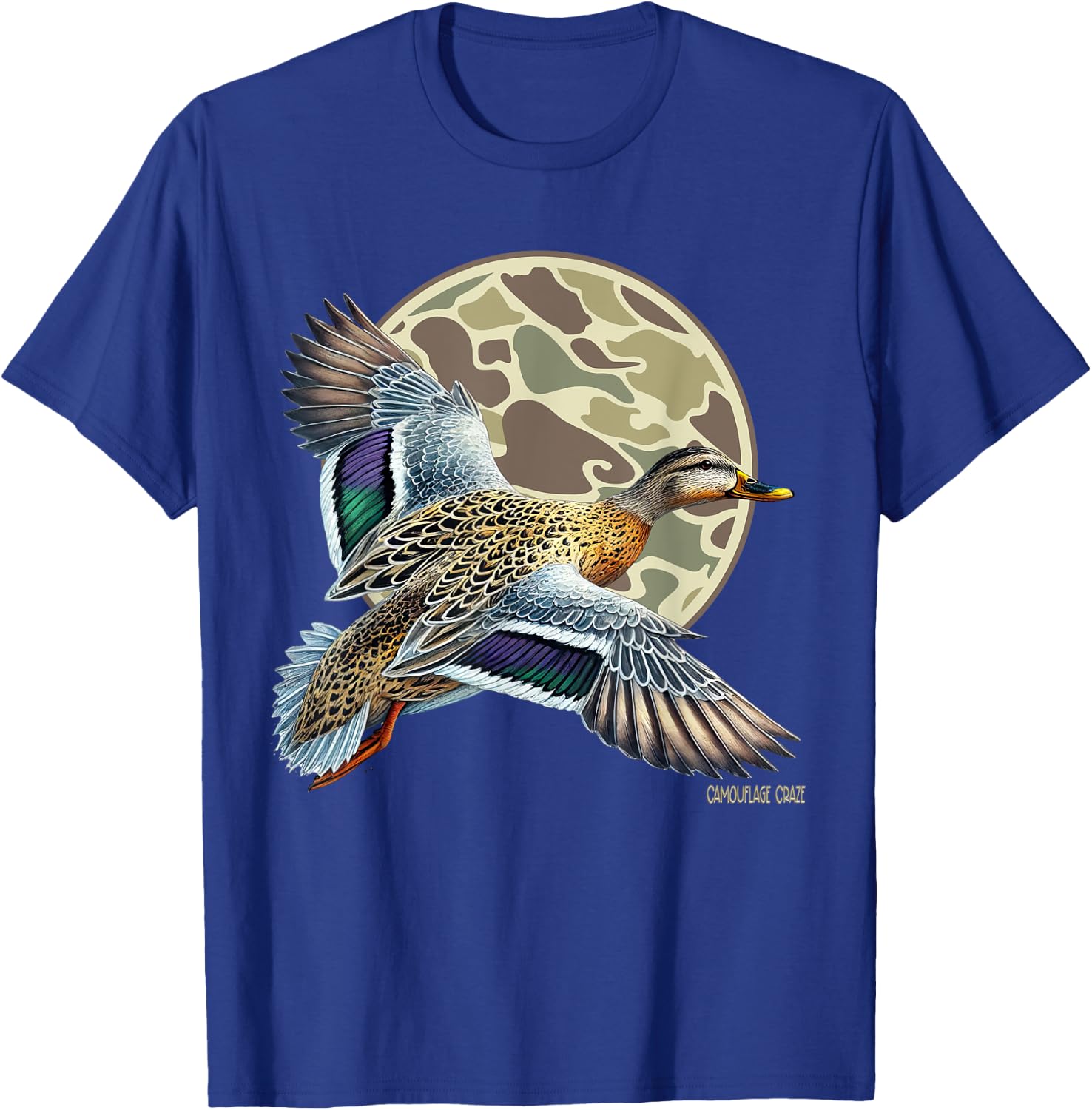 Flying Mottled Duck Camouflage Camo Duck Hunting Camo Hunter T-Shirt - T-Shirt | Royal