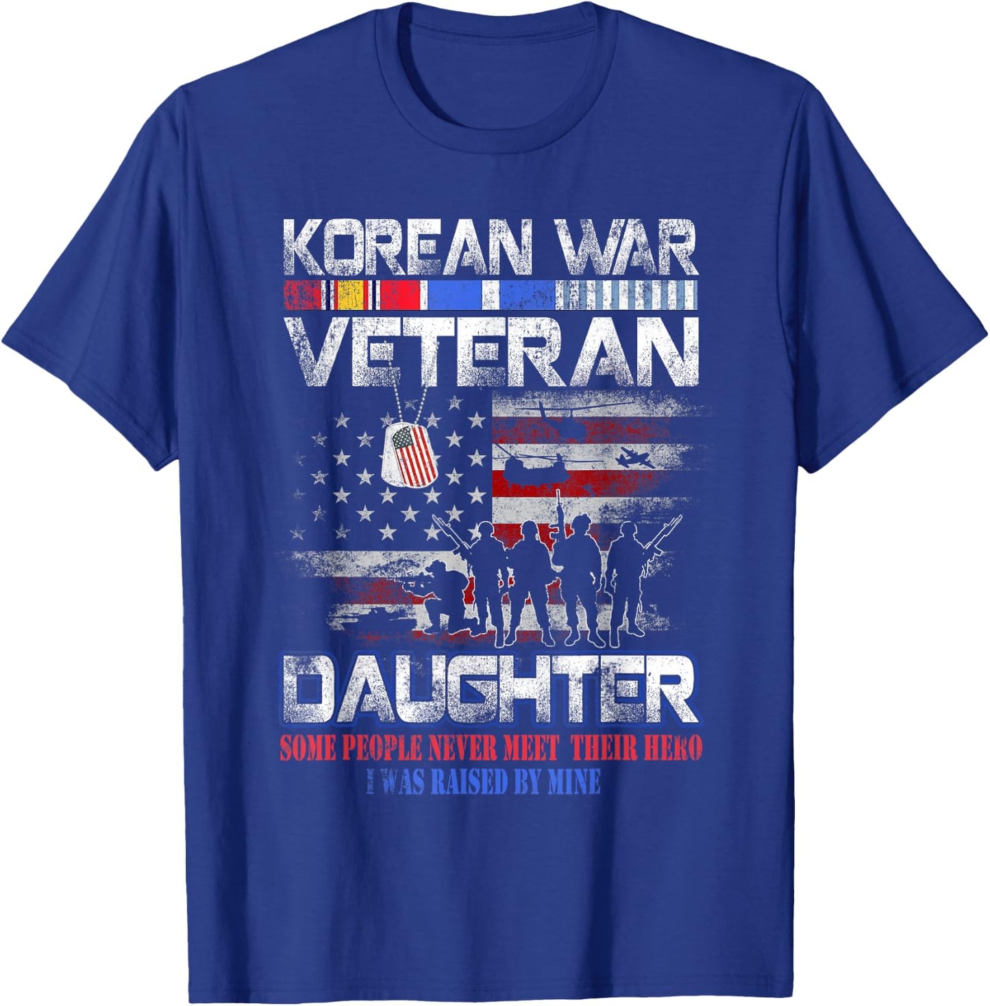 Korea War Veteran Proud Daughter US Flag Vintage Patriotic T-Shirt - T-Shirt | Royal