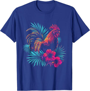 Chicken Hawaiian Flowers Rooster Kauai Hawaii Vintage T-Shirt - T-Shirt | Royal