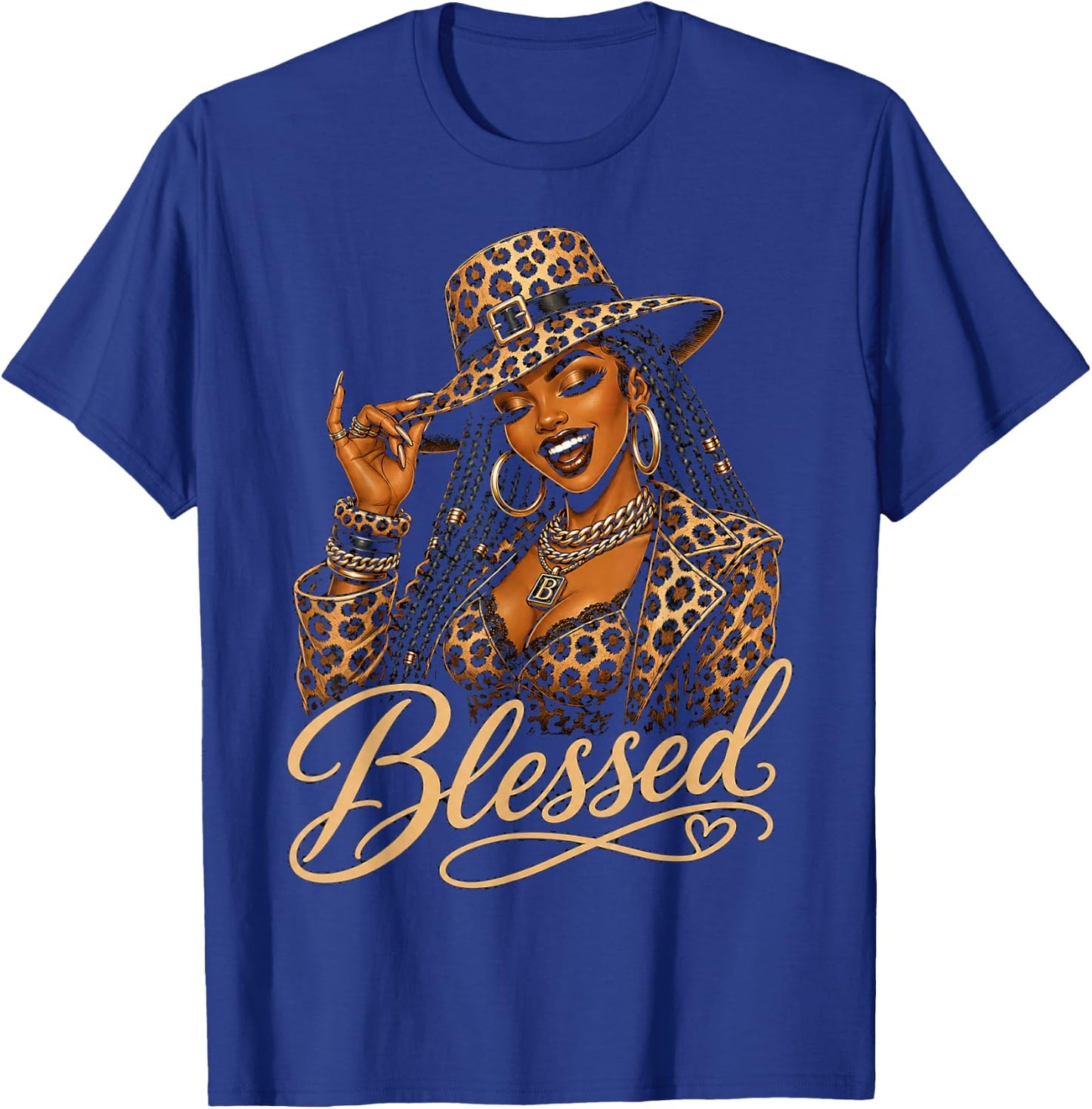 Stylish Woman in Leopard Print Empowerment Design T-Shirt - T-Shirt | Royal