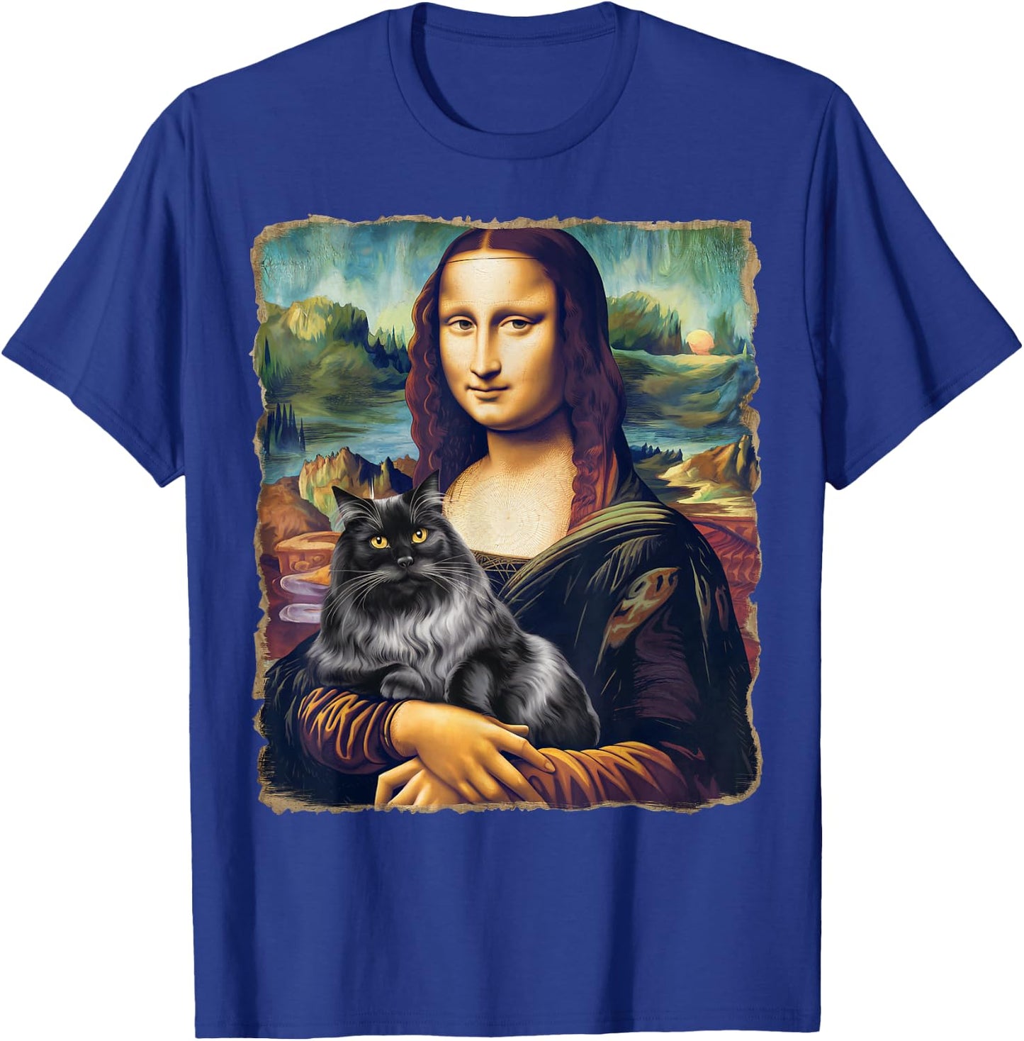 Black Cat Art Painting Apparel Gifts Graphic Mona Lisa Cat Art Funny for Cat Lovers, -Adults, Kids, Black, Small, Short Sleeve T-Shirt - T-Shirt | Royal