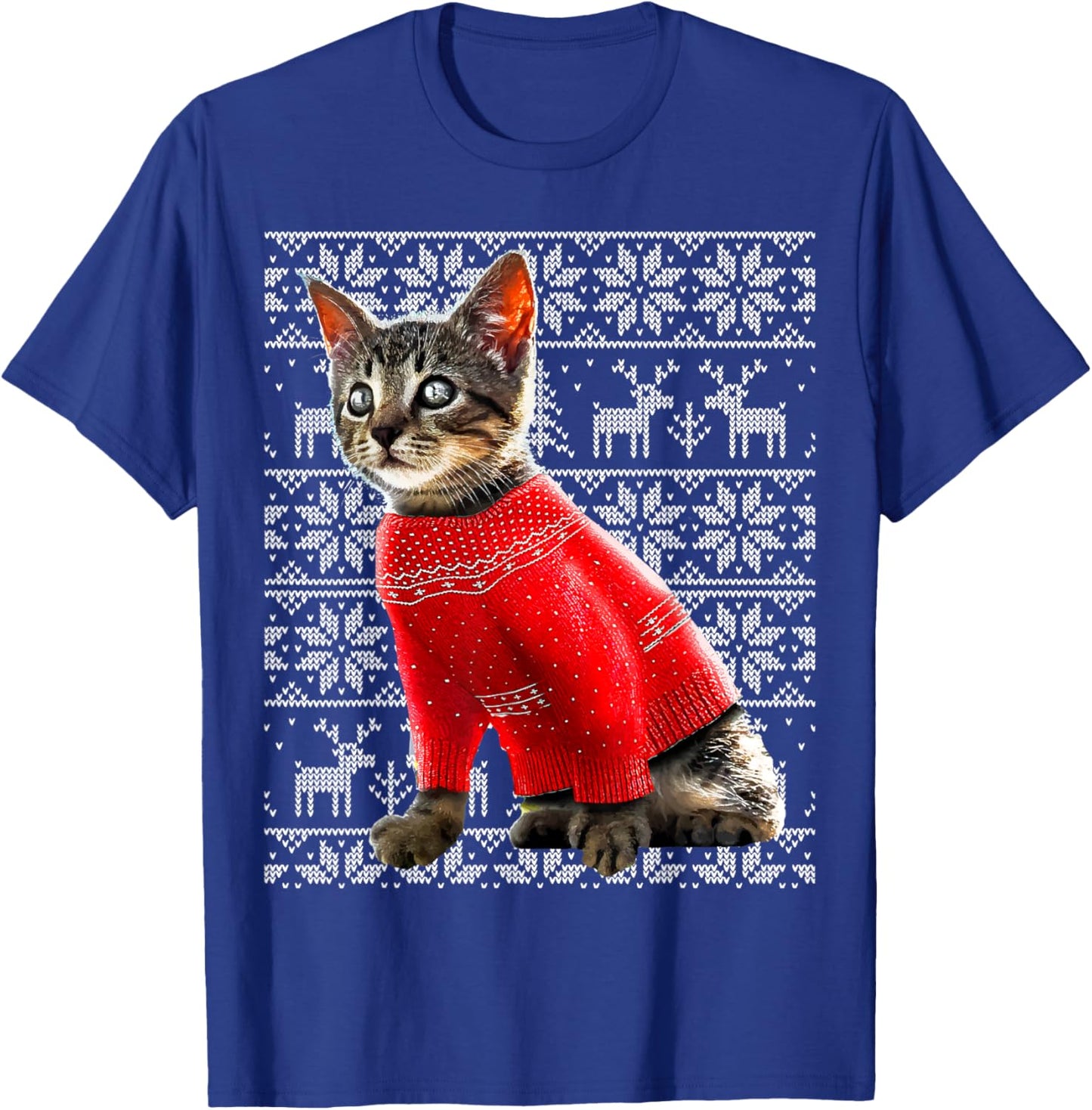 Ugly Christmas Sweater Cat Shirt Christmas Cat Gifts Women T-Shirt - T-Shirt | Royal