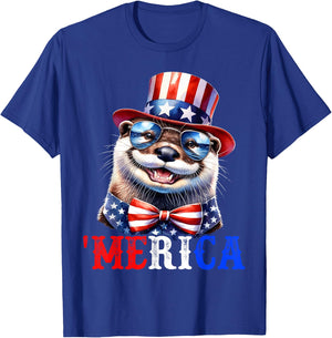 Merica North American River Otter Patriotic 4th of July Kids Men T-Shirt - T-Shirt | Royal