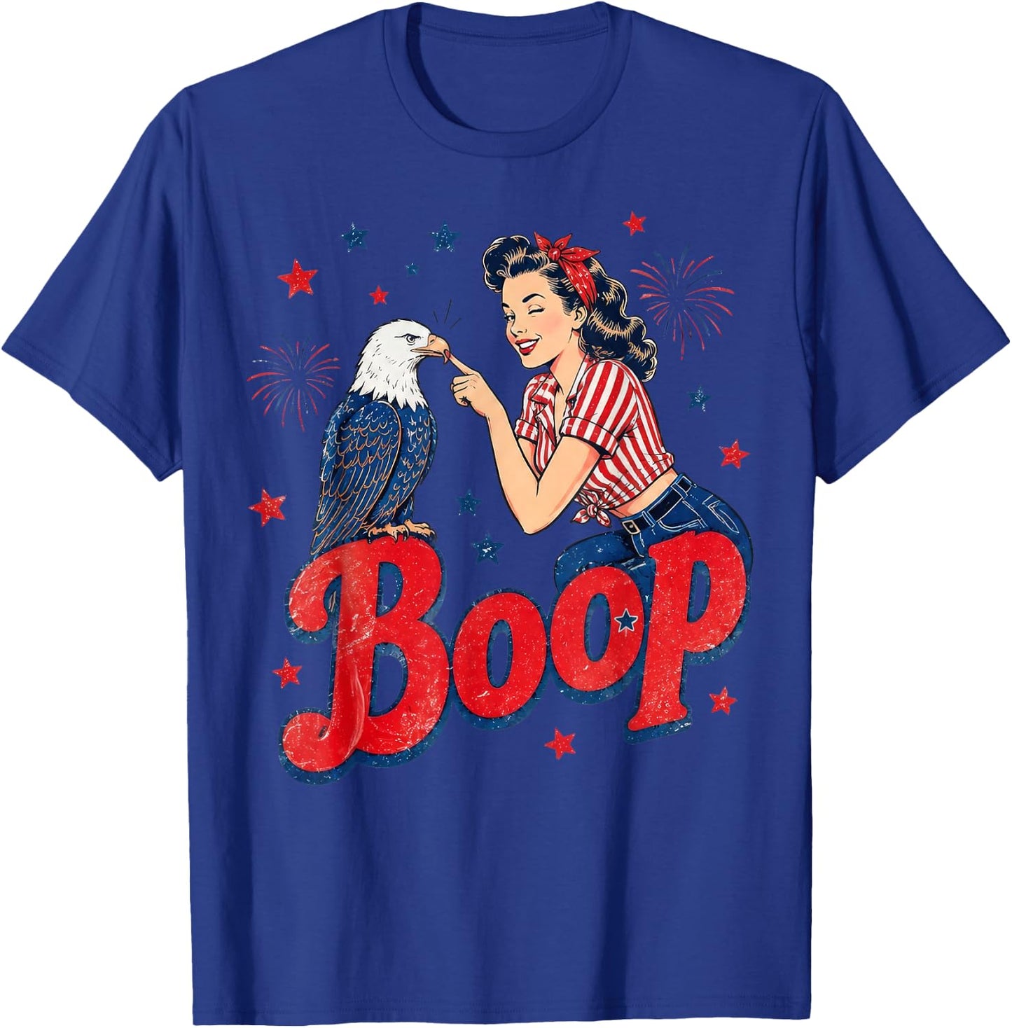 Boop Vintage Girl and Eagle Funny Patriotic 4th of July T-Shirt - T-Shirt | Royal