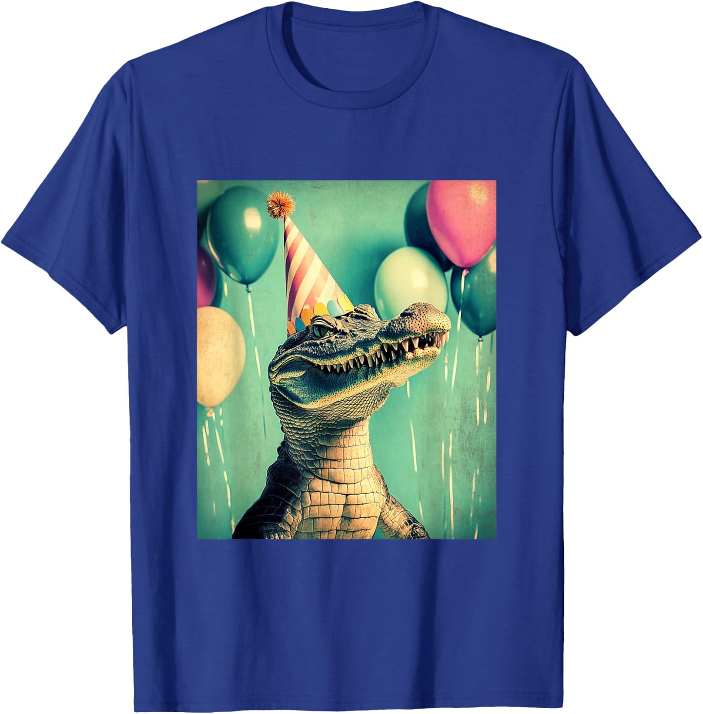 Crocodile Retro Art Print Birthday Party Balloons Party Hat T-Shirt - T-Shirt | Royal