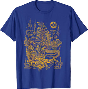 Thai Rooster & Tiger Traditional Thailand Art MMA Muay Thai T-Shirt - T-Shirt | Royal
