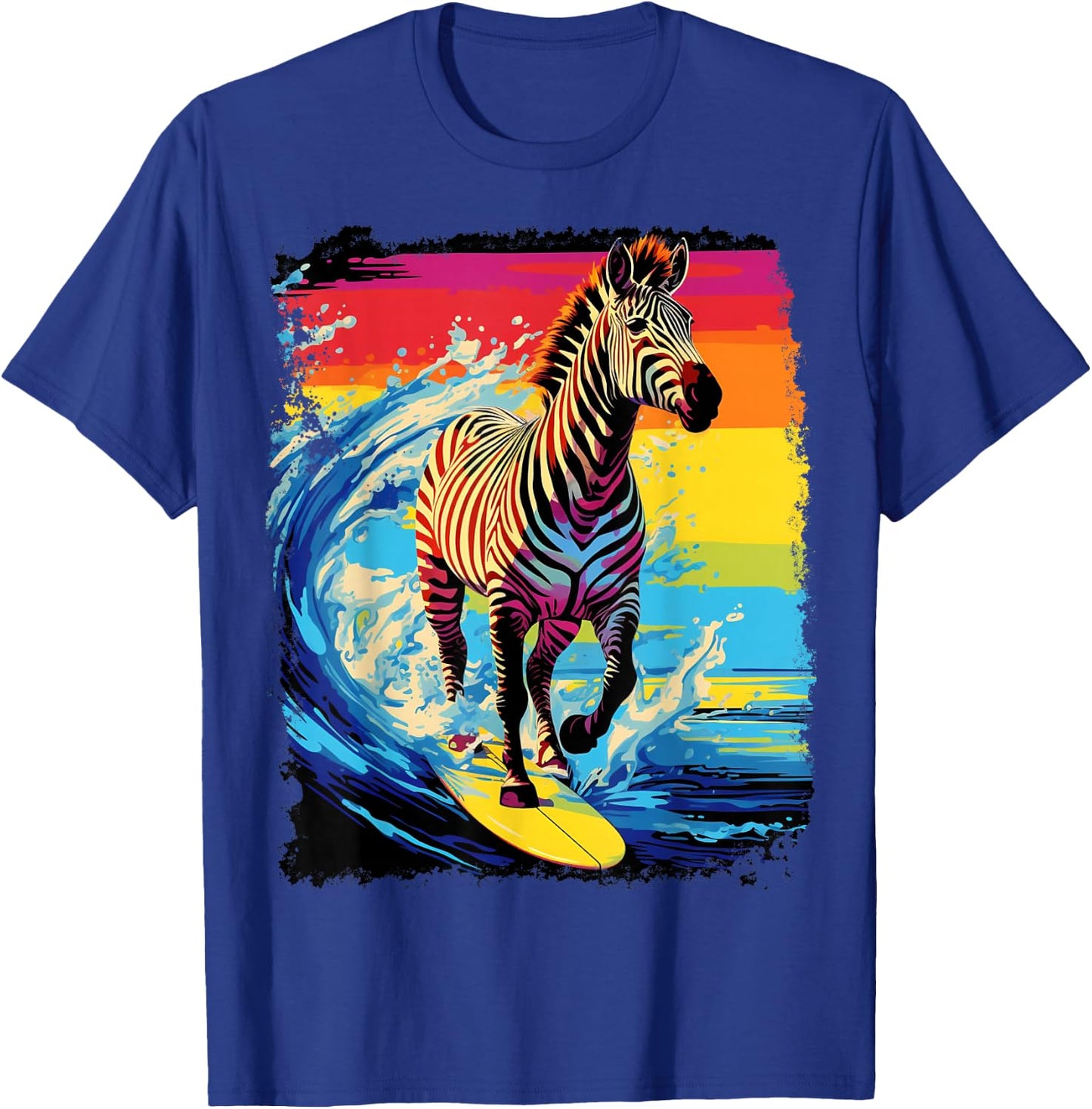 Pop Art Vintage Zoo Animal Zebra Paddle Board Surfing T-Shirt - T-Shirt | Royal