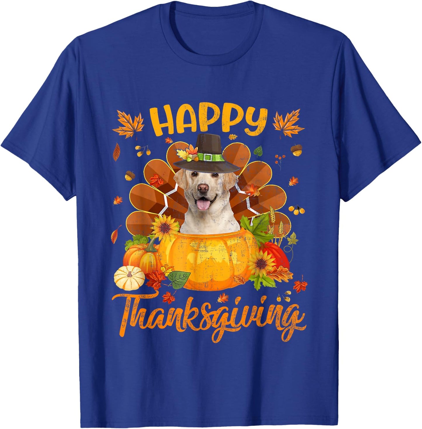 Happy Thanksgiving Labrador Dog Turkey Pumpkin T-Shirt - T-Shirt | Royal
