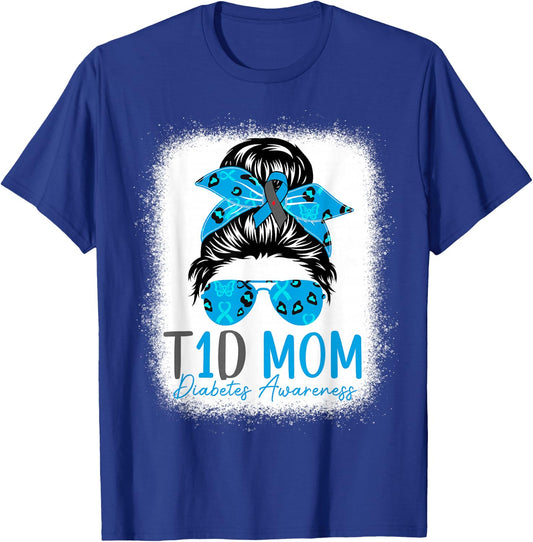 T1D Mom Diabetes Awareness Type 1 Diabetes Blue Ribbon T-Shirt - T-Shirt | Royal