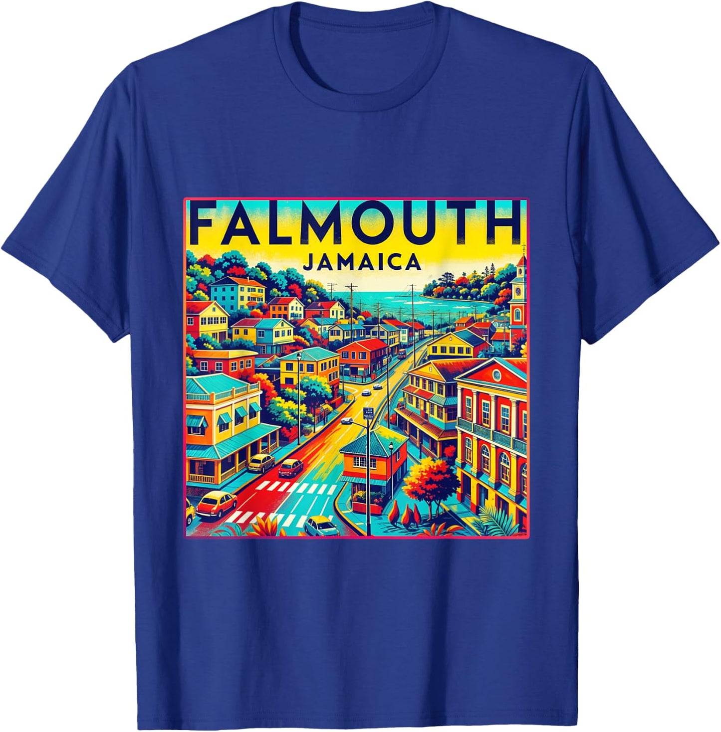 Falmouth Jamaica Shirt Family Trip Retro Port City Skyline T-Shirt - T-Shirt | Royal