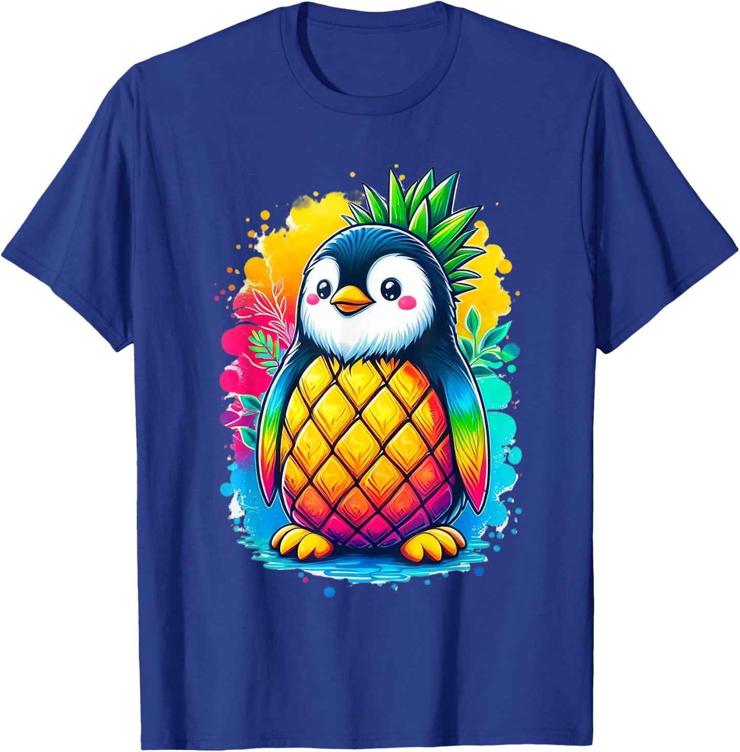 Rainbow Colorful Pineapple Penguin Summer Vacation Fruit Men Women Girls Kids T-Shirt - T-Shirt | Royal