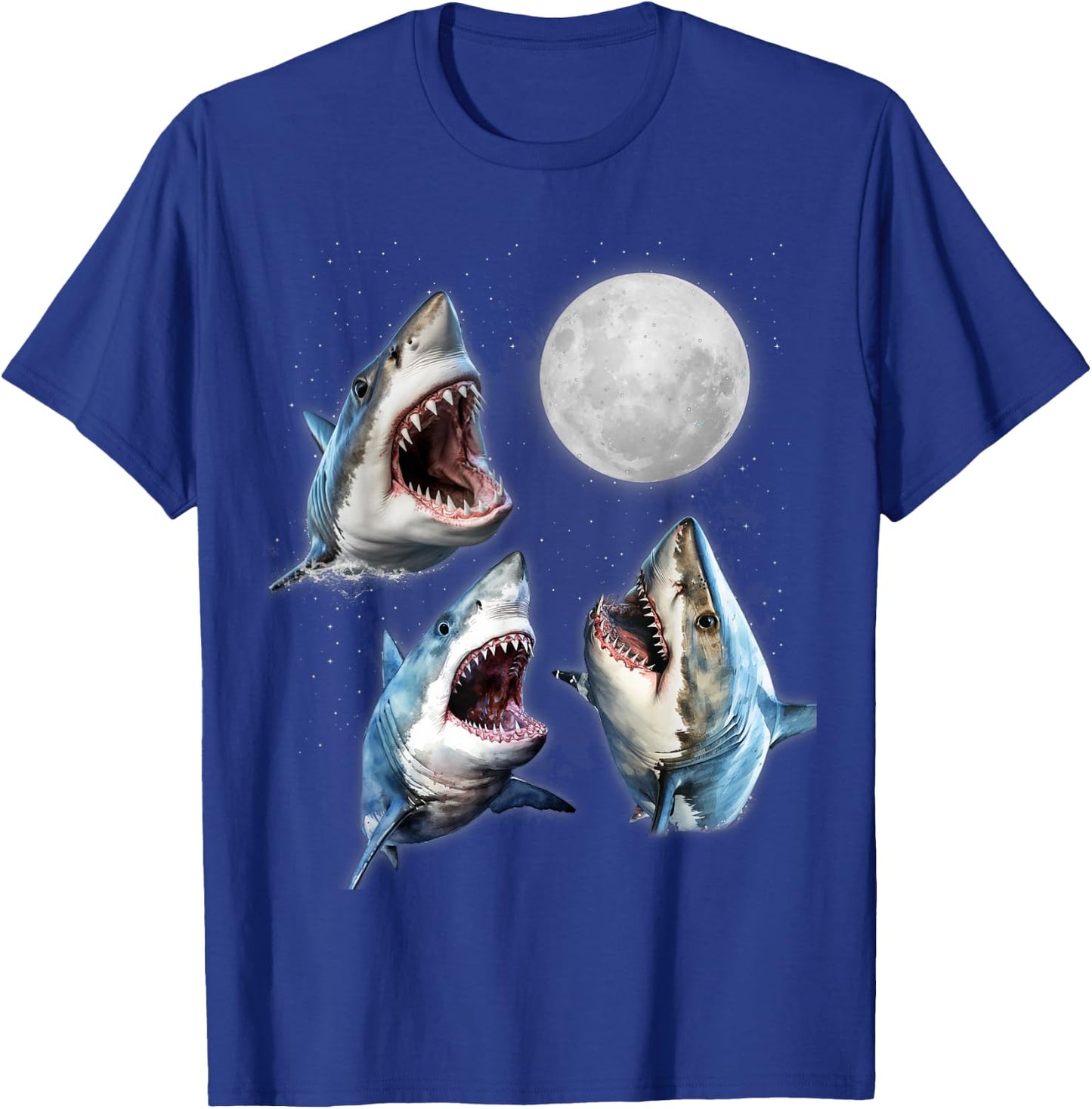 3 Great White Shark Moon Howling Funny Shark Lover Aquarist T-Shirt - T-Shirt | Royal