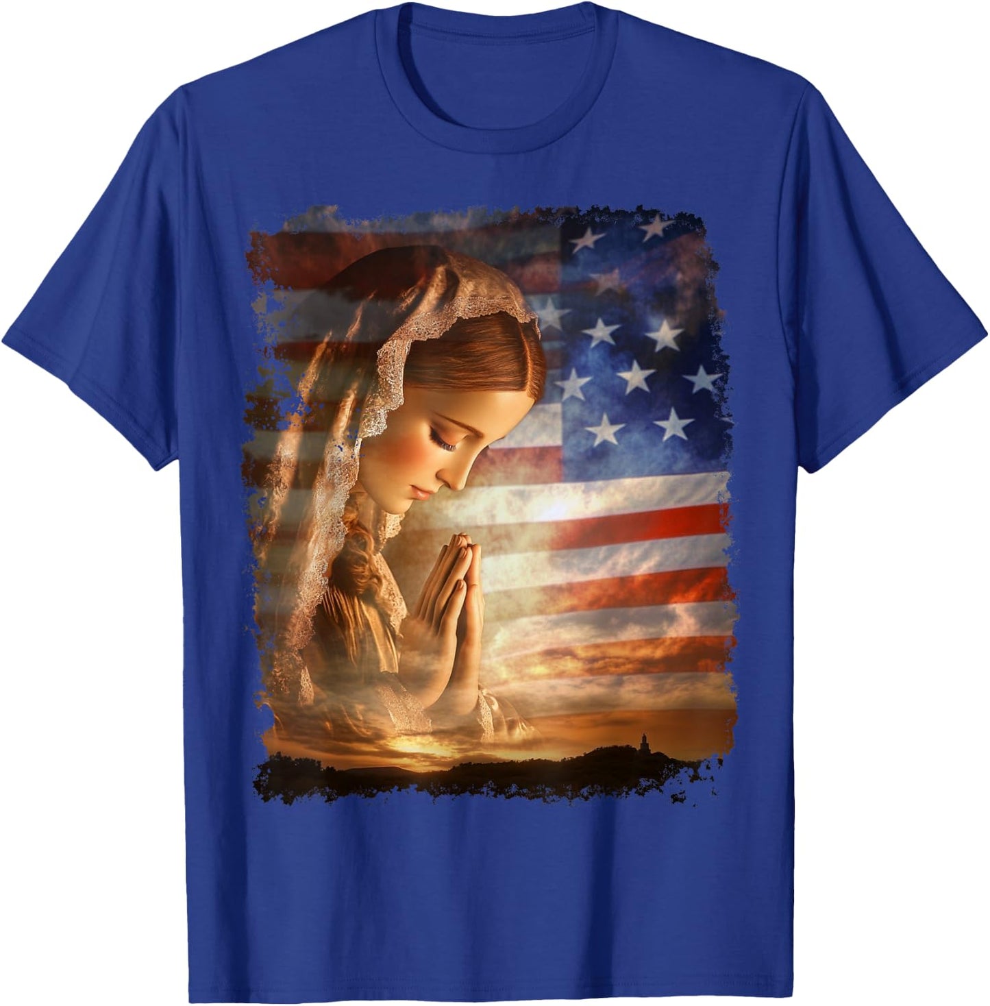 USA American US Flag The Virgin Mary T-Shirt - T-Shirt | Royal